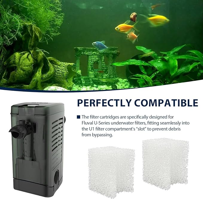 Underwater Filter Bio-Foam Pads Compatible with Fluval U1 Filter, Aquarium Foam Filter Media, Filter Sponge Replacement Parts for Aquaclear Canister Aquarium Fish Tank (4 Pack)
