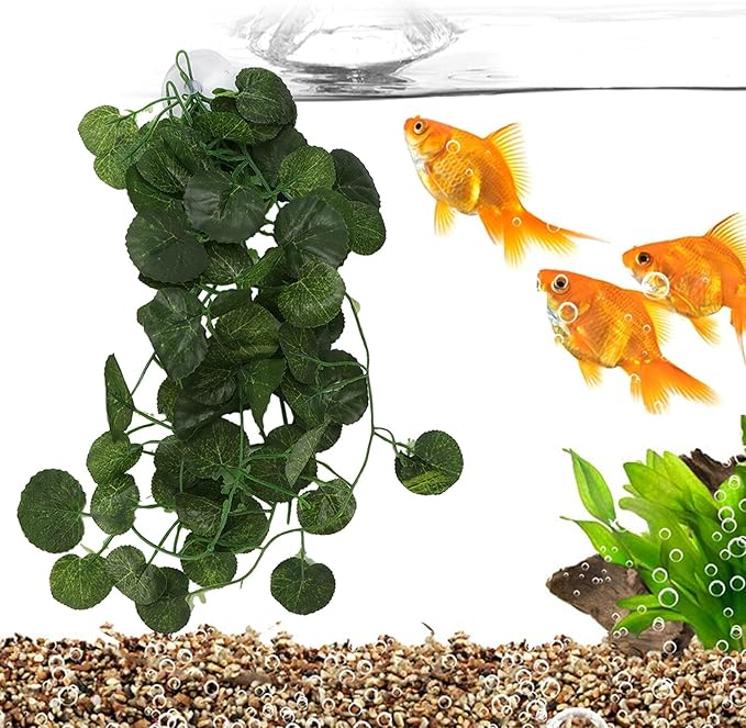 Pssopp Lifelike Plant Decorative Hanging Silk Terrarium Plant with Suction Cup for for Reptile Rainforest Box Aquarium Landscape(NFF‑83)