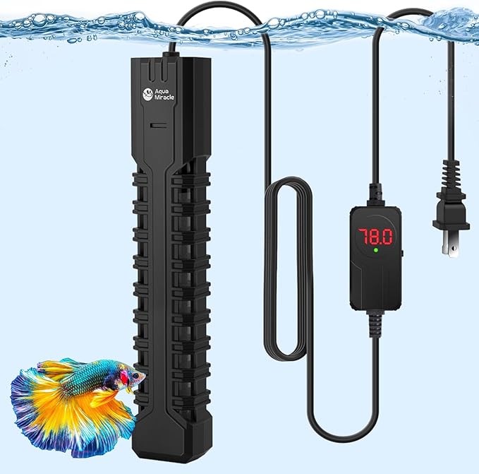 AquaMiracle Submersible Aquarium Heater with LED Digital Temp Display, Fish Tank Heater with Dry-Run & Over-Temp Protection, for Freshwater Saltwater Aquariums(500W/75-120Gal)