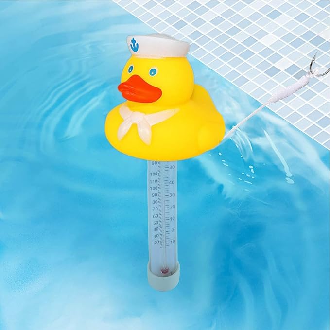 Pool Floating Thermometer, Bath Thermometer, Easy-Read Water Temperature Gauge with String, Duck Shape Floating Swimming Pool Thermometer, Temperature Gauge for Hot Tubs & Aquariums