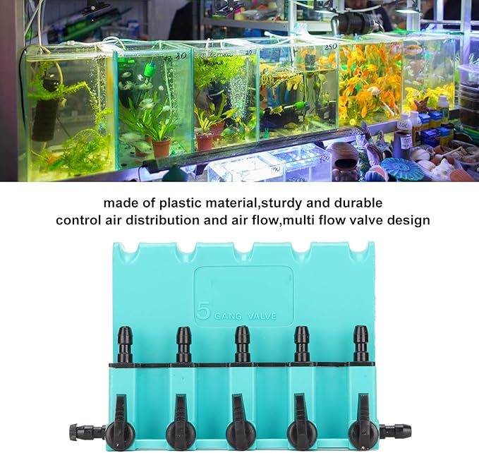 Aquarium Air Control Valve, 5 Way Plastic Fish Tank Oxygen Pump Splitter with Anti Backflow Protection for Aquariums Fish Ponds