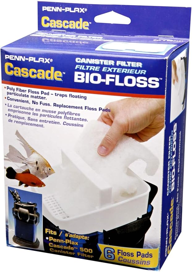 Penn-Plax Cascade Bio-Floss Replacement Poly Fiber Floss Pads for Cascade 500 Canister Aquarium Filters – 6 Pack, White
