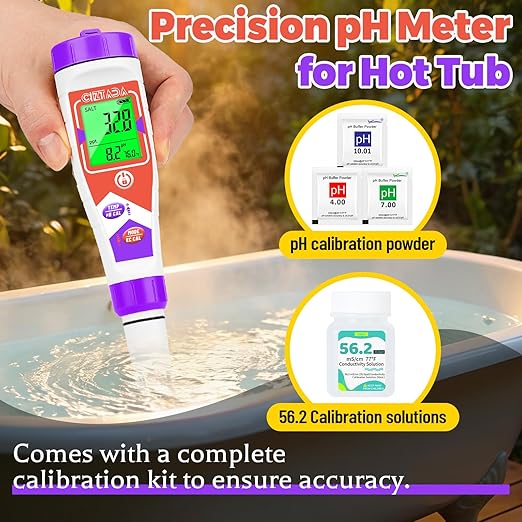 Pool Salt Tester for Swimming Pool Salinity Tester and pH Meter for Saltwater 5 in 1 Digital Salinity pH EC TDS Temp Meter with 35ppt Calibration Solution for Hot tub, Reef Aquarium, Koi Pond