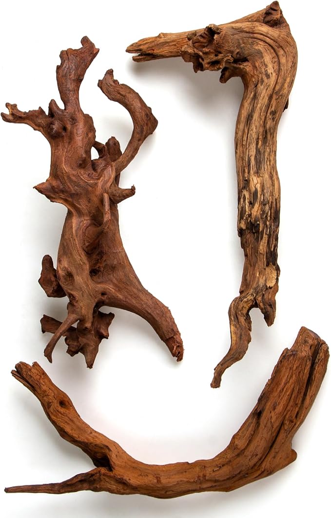 emours Mopani Aquarium Driftwood, Fish Tank Aquascape Wood for Shrimp & Betta, Also for Terrariums & Reptiles, Assorted Branches, 3-Pack Small (8-12 in / 20-30 cm)