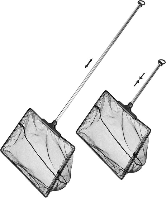 Mogoko Aquarium Fish Net, 10.8" x 16.3" Rectangular Fish Net with 5.5"-16.3" Extendable Telescopic Plastic Handle, Fine Mesh Nylon Fish Tank Accessory