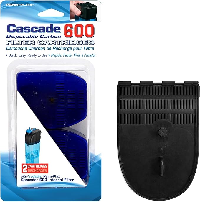 Penn-Plax Cascade 600 Filter Replacement Carbon Cartridges - 2 Pack, Activated Carbon Media for CIF3 Submersible Internal Aquarium Filter - Removes Odors, Discoloration & Impurities - Black, 4x3x3 in