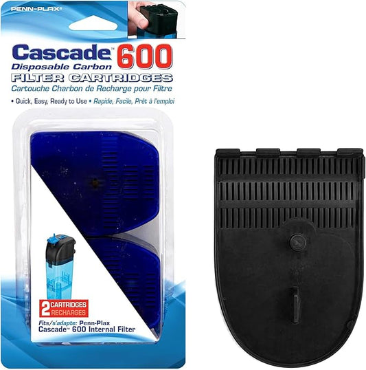 Penn-Plax Cascade 600 Filter Replacement Carbon Cartridges - 2 Pack, Activated Carbon Media for CIF3 Submersible Internal Aquarium Filter - Removes Odors, Discoloration & Impurities - Black, 4x3x3 in