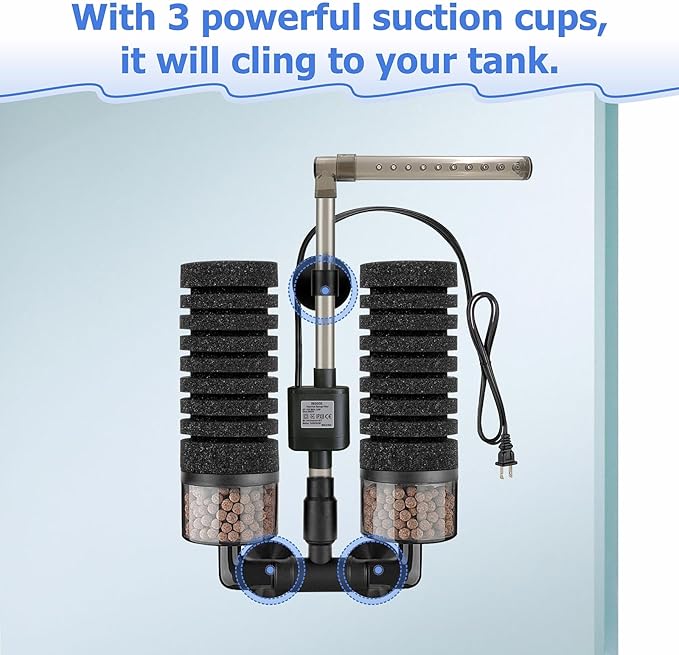 Upgrade Aquarium Electric Power Sponge Filter with Submersible Pump ，Ultra-Quiet Motor with Bio Ceramic Media Balls and 2 Spare Sponge (L for 20-55 Gal)