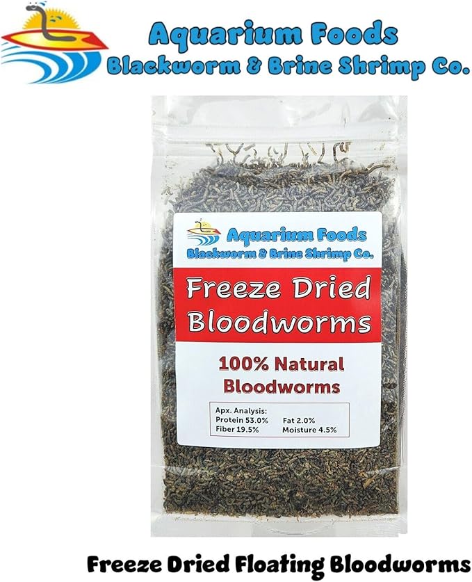 Bloodworms, Grade A Freeze Dried Bloodworms for All Tropical Fish, Cichlids, Discus, Tetras, Goldfish, Bettas, Angel Fish, Marine Fish, Carnivorous Plants…4.3oz Clear Bag