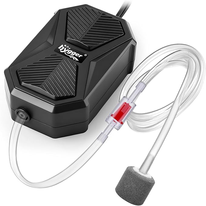 hygger Aquarium Air Pump, Ultra Quiet Oxygen Aerator with Air Stone Airline Tubing Check Valve, Aquarium Fish Tank Air Bubbler for 3 to 79 Gallon Tank and Bucket