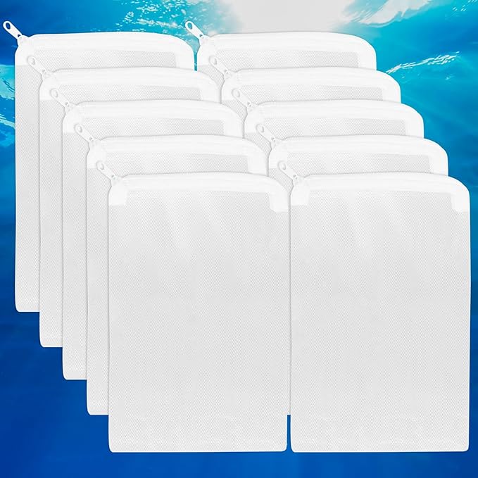 Segarty Filter Media Bags, 10PCS 11.7x7.8 Inch Aquarium Nylon Mesh Bags with Plastic Zipper, Fish Tank White Net Bags for Pellet Carbon, Bio Balls, Ceramic Rings, Ammonia Remover
