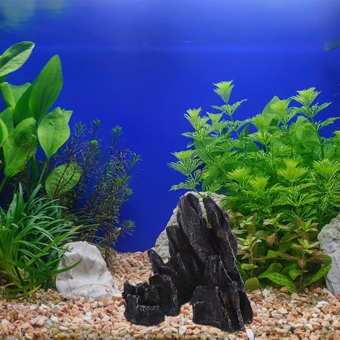 AnRui Aquarium Mountain Artificial Jagged View Stone Decorations Resin Betta Cichlids Hideaway Rock Aquascaping Hiding Cave Hermit Crab Hideout Ornaments (Small)