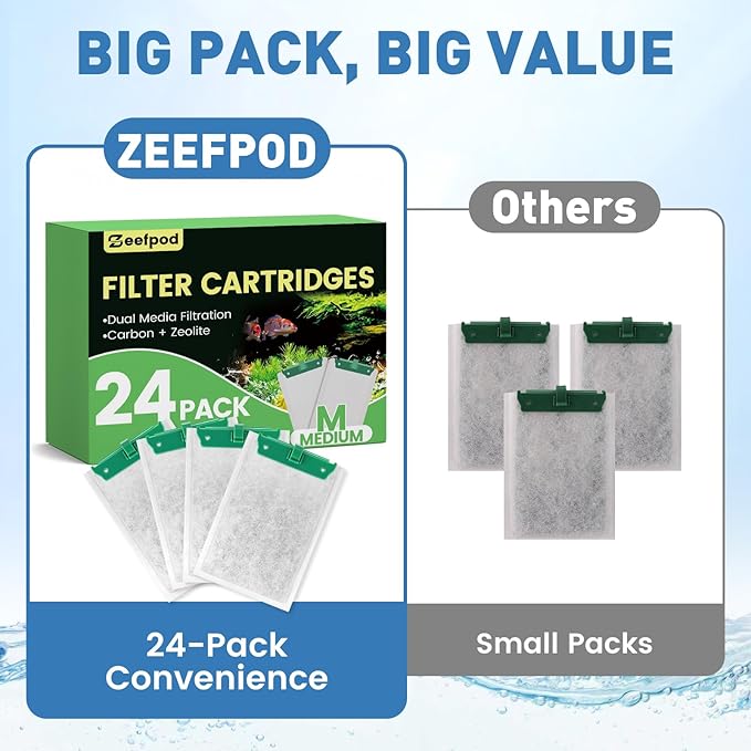 24 Pack Medium Filter Cartridges Compatible with Tetra Whisper Bio-Bag Filters，Large Aquarium Filter Cartridge for Whisper 10i/IQ10/PF10 and Repto Filter 90 GPH
