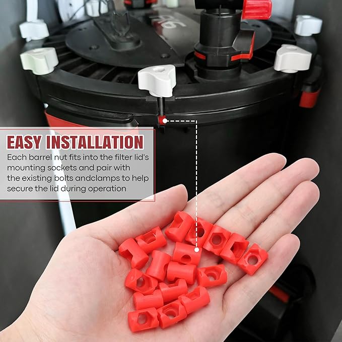 18 Pack Lid Fastener Barrel Nut Compatible with Fluval FX6 FX5 FX4 FX2 Canister Filter, Aquarium Filter Lid Fastener Replacement Part, Lock Nut Clamp Accessories (Barrels Only)(Red)