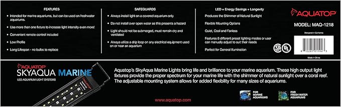 Aquatop SkyAqua Marine LED Saltwater Aquarium Light, 14000K Spectrum – Fits 12-18-Inch Tanks, 3 Position Toggle Switch & Included Remote Control, Aquarium Lights for Fish Tanks, UL & CSA