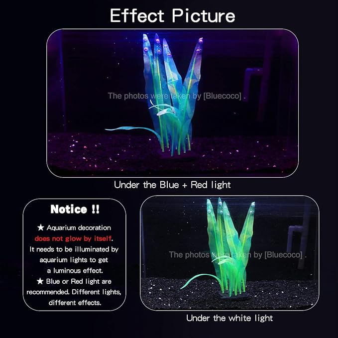 Soft Silica Gel Moves Naturally with Water Flow, Aquarium Decorations Glow in The Dark, Glowing Coral Ornaments for Fish Tank Decorations (Green, Kelp)