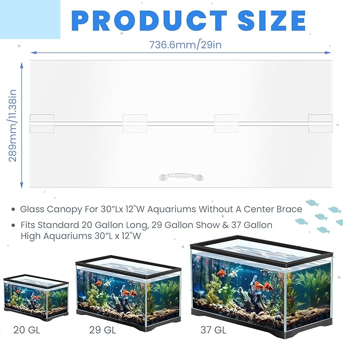 Sieral Aquarium Polycarbonate Canopy Set 29 x 11.38 x 0.12 Inch for 20/29/37 Gallon Without Center Brace Aquariums Cover Fish Tank Lid with a Hook Knife, Clear
