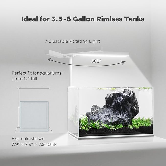 ONF Flat Nano+ 15W Full Spectrum Aquarium Light with Metal Board Base, APP Controlled, 20-Level Dimmable, IP54 Waterproof LED for 3.5-6 Gallon Rimless Fish Tanks, Terrariums & Potted Plants, White
