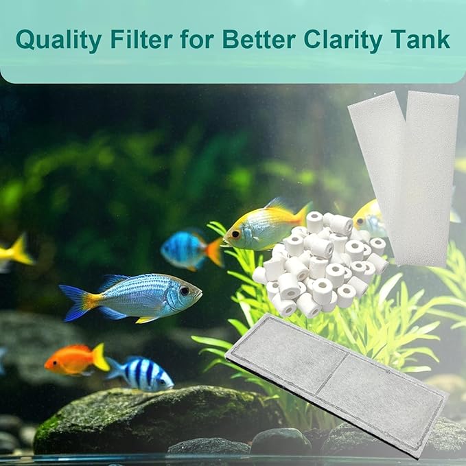 9 PCS Aquarium Maintenance Media Replacement for Fluval U4 Underwater Filter A480, Freshwater and Saltwater Aquarium Filter, Includes 4 Foam Pads, 4 Poly Carbon Cartridges and 1 Ceramic Ring