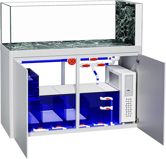 55 Gallon Glass Fish Tank, Pearl White Fish Tank All in one Aquarium, Green Marble Rock Slab Base, Large Fish Tank Composed of Glass and Aluminum Alloy