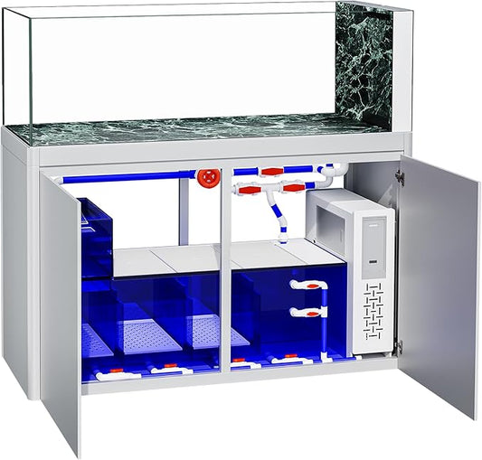 55 Gallon Glass Fish Tank, Pearl White Fish Tank All in one Aquarium, Green Marble Rock Slab Base, Large Fish Tank Composed of Glass and Aluminum Alloy
