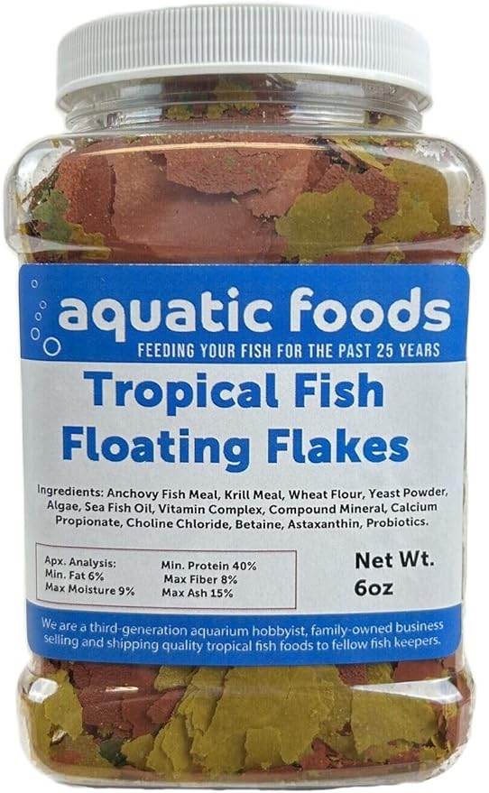 Tropical Fish Flakes, Mix of Krill, Color Enhancing, Spirulina Flakes for Cichlids, Angels, Live Bearers, Tetras, Guppies, All Tropical Fish...WL 6oz Med Jar