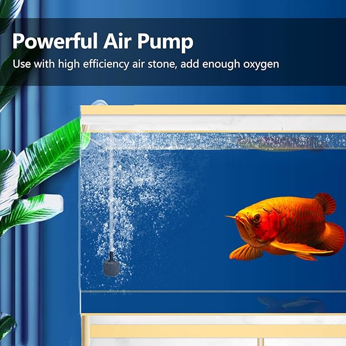 USB Aquarium Air Pump Silent Mini Oxygen Pump for Fish Tanks with Airline Tubing and Air Stone Home Fish Tank Accessories Plastic 8.5x3x3cm
