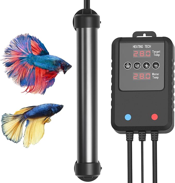 Aquarium Heater 100W for 10-20 Gallon Tanks, Submersible Fish Tank Heater with External Digital Temperature Controller, Adjustable Thermostat, Overheat and Dry-Run Protection