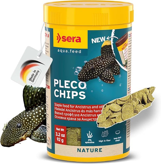 Sera Pleco Chips 3.4oz/0.21lbs | Premium Fish Food for Ancistrus & Plecos | High Fiber | No Dyes & Preservatives | Supports Digestion & Promotes Healthy Growth | Ideal for Bottom Feeders