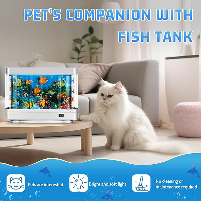 Fake Fish Tank,Artificial Aquarium Decorations,Fake Aquarium Decor,Virtual Ocean Moving Fish lamp for Bedroom Office Décor
