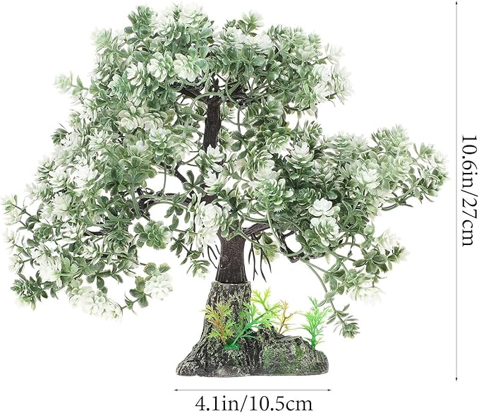 POPETPOP Aquarium Decor Fake Tree 4.13X2.36X10.62In Realistic Silk Plastic Bonsai Plant Fish Tank Ornament for Freshwater Saltwater Aquariums Home Office Decoration