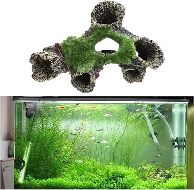 for Tank Ornament Aquarium Decoration Resin Tree House Green Moss Betta Accessories Fish 6.4x4.3 Inches Heater Light Thermometers Gravel Sand Decorations Filter Filter Light