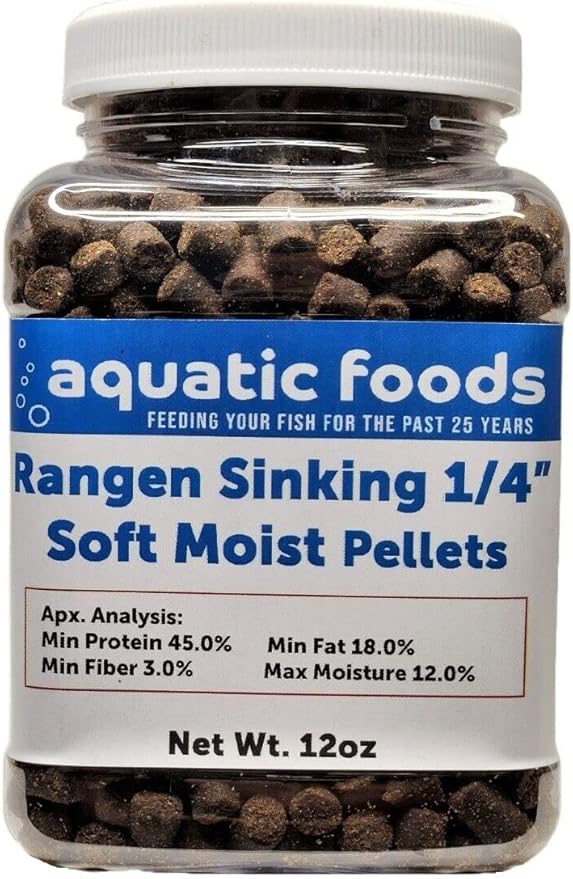 1/4" Soft Moist Sinking Salmon Pellets for Adult Axolotls, Shrimp, Snails, Crabs, Small Amphibians, Bottom Tropical Fish ...12oz Small Jar