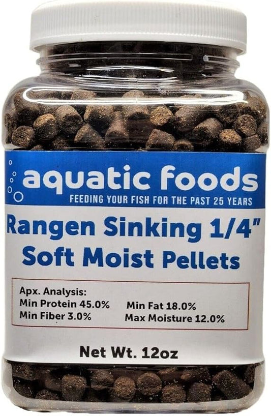 1/4" Soft Moist Sinking Salmon Pellets for Adult Axolotls, Shrimp, Snails, Crabs, Small Amphibians, Bottom Tropical Fish ...12oz Small Jar