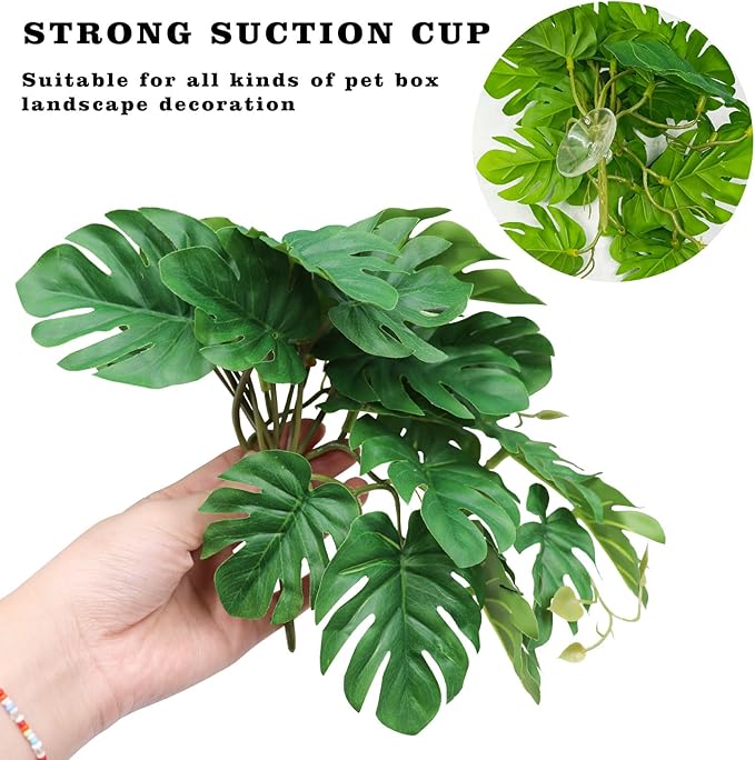 Hermit Crab Climbing Toy, Reptile Plants for Aquarium, Hanging Plastic Simulated Turtle Leaf Plant with Suction Cup, Reptile Tank Habitat Decor Accessories for Lizards Geckos Bearded Dragons Snake