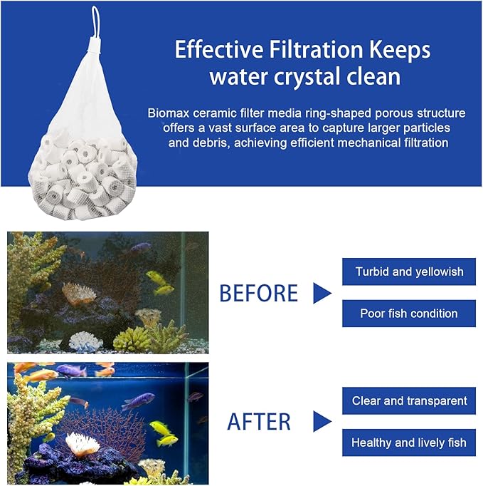 BioMax Biological Material Remover Replacement for Fluval Canister Filter, 17.6Oz/500g Biomax for Aquarium Filter Media, Filter Media Replacement Ceramic Rings for Aquarium Filter Fish Tank Pond