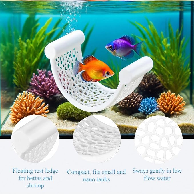 White Betta Fish Hammock – Minimalist Floating Rest Platform for Shrimp, Nano Fish, and Bettas – Clean Aquarium Perch Ledge, Aquascape Decor for Low Flow Tanks, Floating Bed for Small Fish