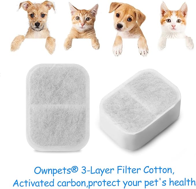 OWNPETS Replacement Cotton Activated Carbon Filters for Cat Dog, Pet Water Drinking Fountain 3 Packs