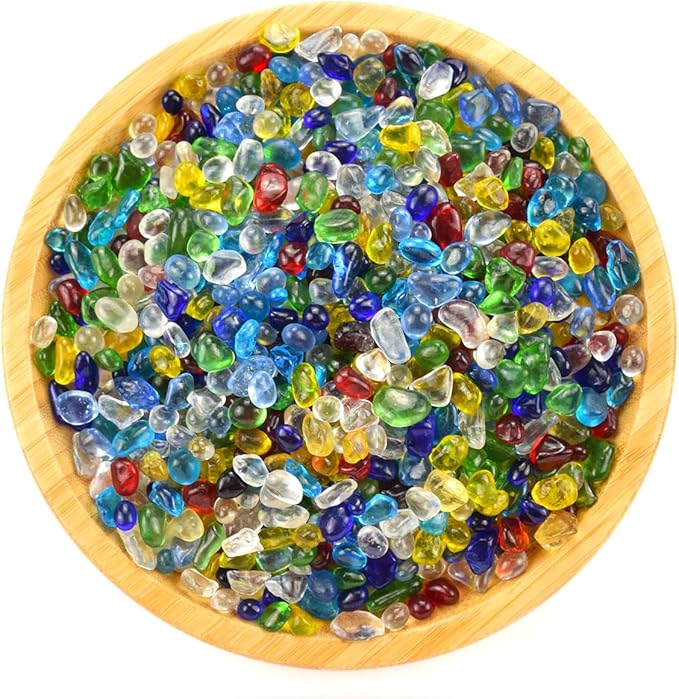 Rainbow Glass Stones, 1Lb/460g Irregular Sea Glass Pebbles Non-Toxic Artificial Crystal Stones for Handmade Artwork/Vase Filler/Terrarium Flowerpot Aquarium Turtle Tank Decoration, Multicolored