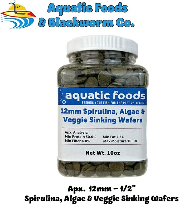 12mm - 1/2" Spirulina, Algae, & Veggie Sinking Wafers for All Bottom Feeding Fish, Plecos, Catfish, Shrimp, Snails, Crabs. All Tropical Fish. - WL…10oz Jar