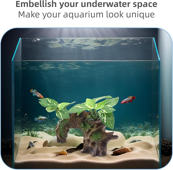 relaqcc Aquarium Decor Ornaments Artifical Driftwood Cave Fish Tank Decorations Silk Aquarium Plants for Betta Fish Tank Accessories