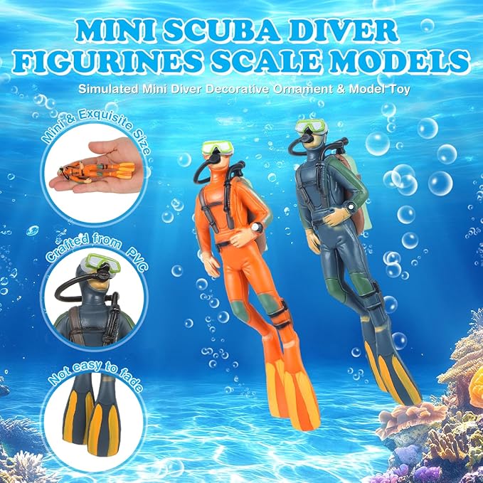 BESPORTBLE 2Pcs Diver Figurines Aquarium Decorations Small Set Realistic Mini Scuba Ornament for Fish Tank Landscape Ornaments PVC Underwater Explorer Dolls