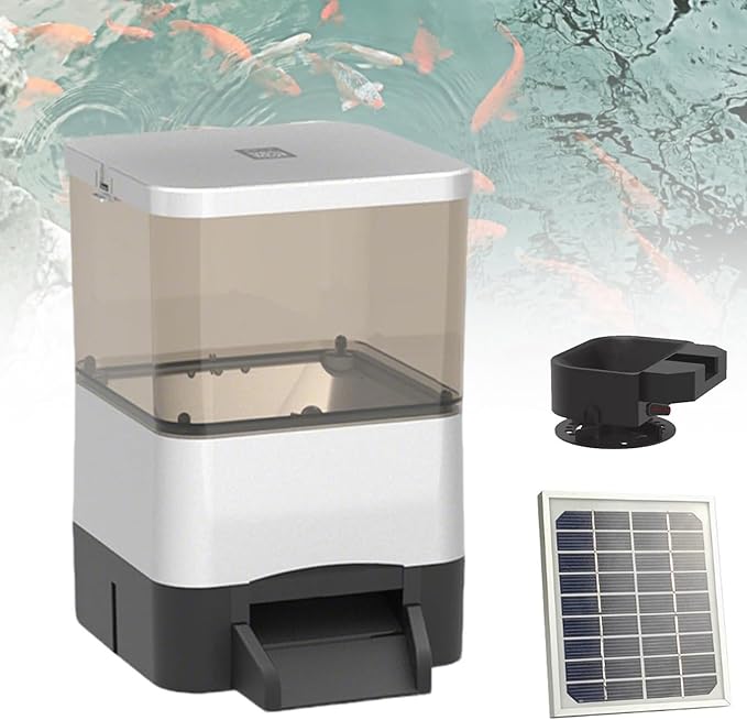 Automatic Fish Feeder with LCD Display,4/10L Large Capacity Pond Fish Feeder with Timer Adjustable Fish's Food Dispenser,Moisture-Proof Outdoor Koi Fish Feeder for Pond Indoor & Outdoor(Silver,10L)