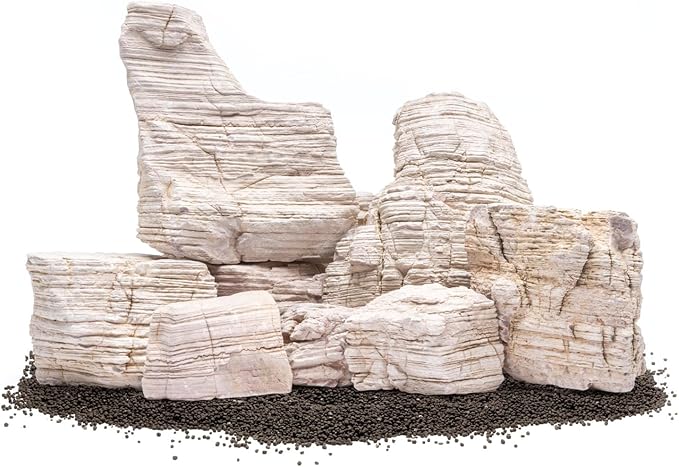 SubstrateSource Natural Aquarium Stones - Yellowish-Cream Layered Aquascaping Rocks for Canyon and River-Style Layouts, Freshwater Decor for Betta Fish Tank, Shrimp & Reptile Enclosure - Sand, 30 LB