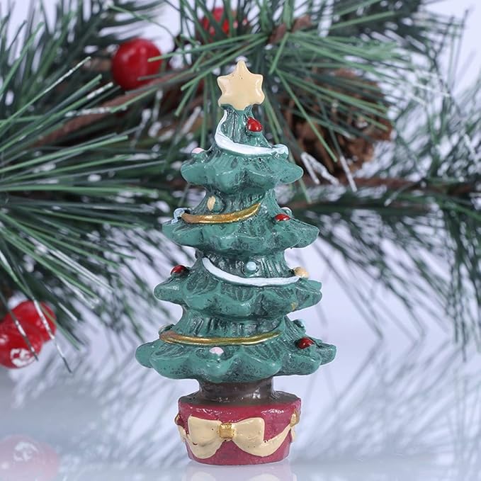 Resin Christmas Tree Ornament for Aquarium Fish Tank - Mini Nativity Scene Pine Tree Decoration, Creative Holiday Decor for Betta Tanks, Fairy Garden Crafts, Desktop Xmas Village Accessories - 8x4 cm