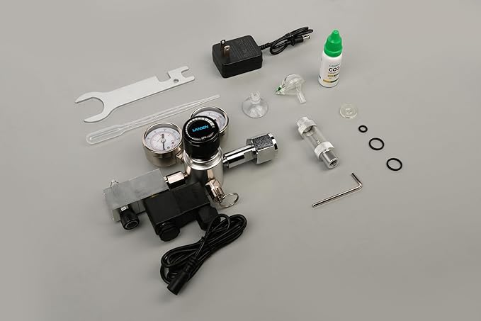 LANDEN AverVita Adv CO2 Regulator, Big Dual Gauges Display, 12V DC Solenoid with Bubble Counter and Check Valve, Safety Assurance, Fits CGA320 CO2 Cylinder Includes CO2 Indicator Solution Kit