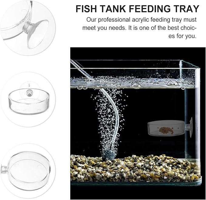 4pcs Aquarium Shrimp Feeder Dish Acrylic Fish Tank Feeding Bowls Round Clear Dishes Tray with Suction Cups Suitable for Fish Shrimp and Benthic Animals (Transparent)