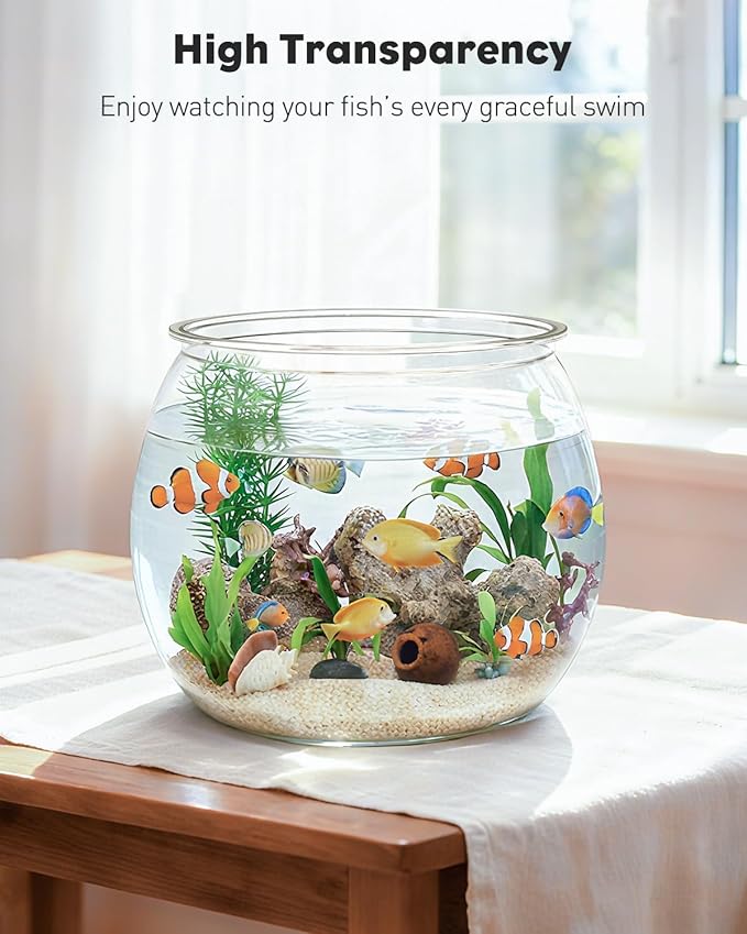 Pawfly Small Plastic Fish Bowl, Clear Round 3 Gallon Fish Tank for Little Fish, Unbreakable Small Fishbowl Desktop Aquarium, Shatterproof Betta Fish Tank Goldfish Bowl, Decorative Globe Vase
