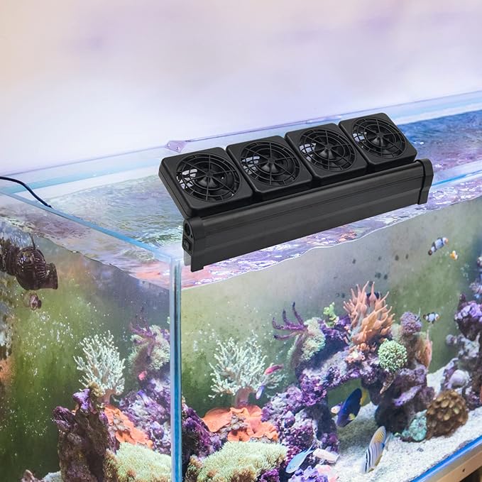 Aquarium Fan 2 3 4 Heads, Aquarium Chillers Cooling Fan Adjustable Fish Tank Cooling Fan with 2 Wind Speed Fan for Water Tank, Aquarium Tank Chiller (4 Head)