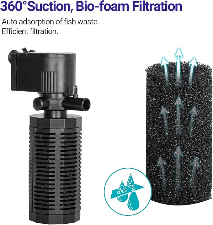 Yaubay 18W Aquarium Internal Filter for 55-120 Gallon Tanks, Power Biochemical Sponge Fish Turtle Tank Filter with Aeration System, Silent Submersible Filters, 264 GPH